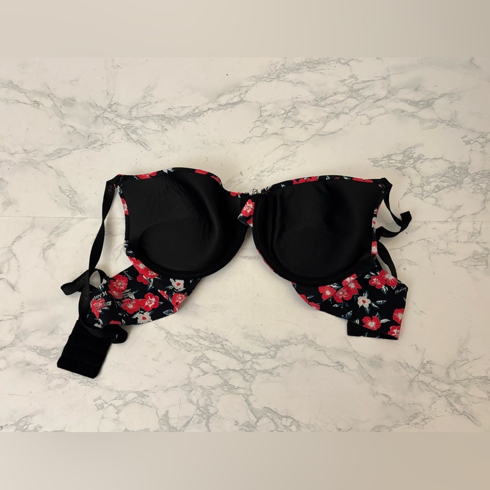 Hurley padded bra adjustable straps Red Black Floral women's sz 34B Hook Loop​ - Picture 4 of 6